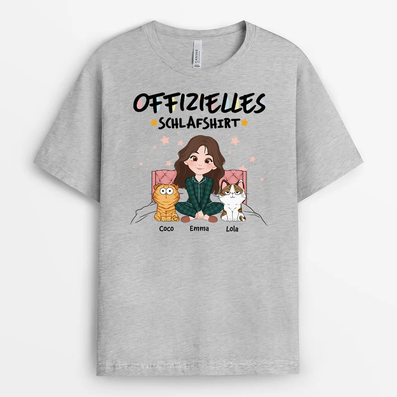 Offizielles Schlafshirt Der Mensch Und Katzen Setzen Sich Auf Das Bett - Personalisiertes Geschenk | T-Shirt für Katzenliebhaber