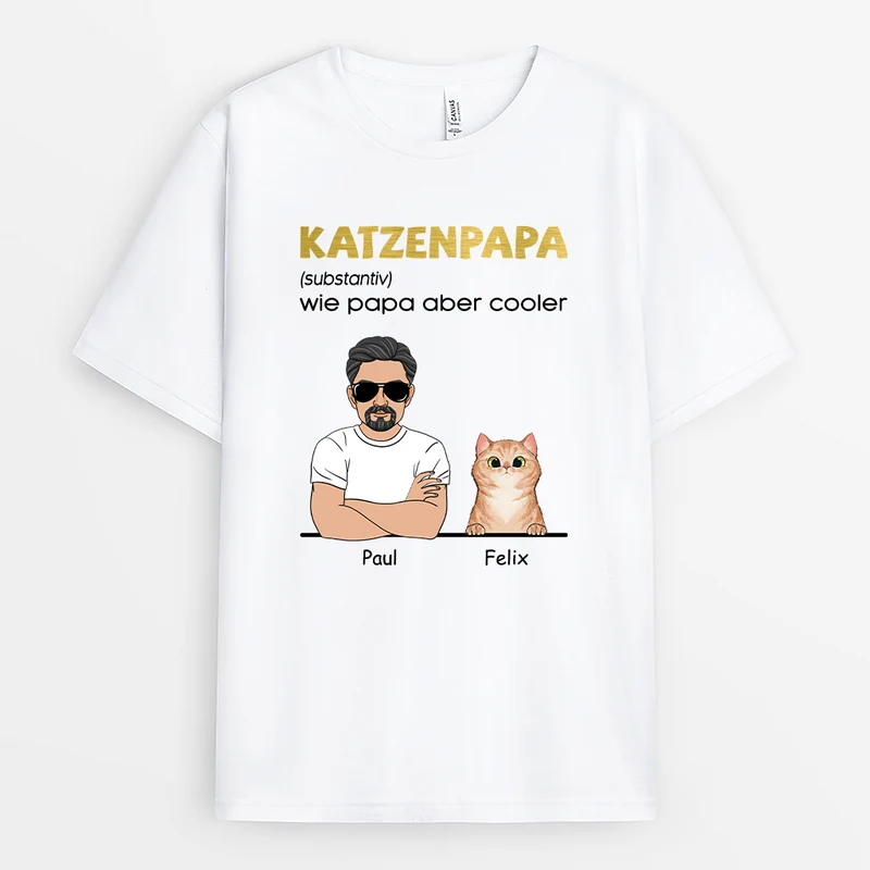 Definition Katzenpapa - Personalisiertes Geschenk | Weißes T shirt Katze