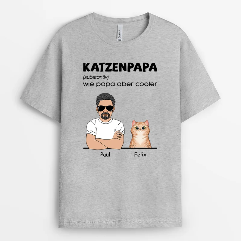 Definition Katzenpapa - Personalisiertes Geschenk | Weißes T shirt Katze