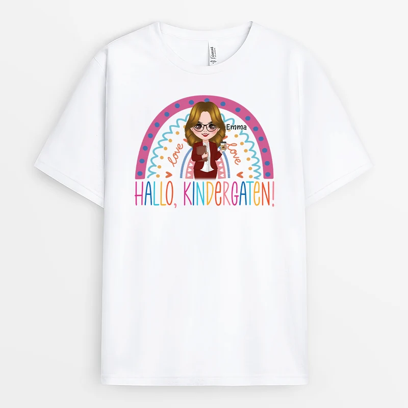 Hallo Kindergarten/Klasse Regenbogen - Personalisiertes Geschenk | Lehrerin T Shirt
