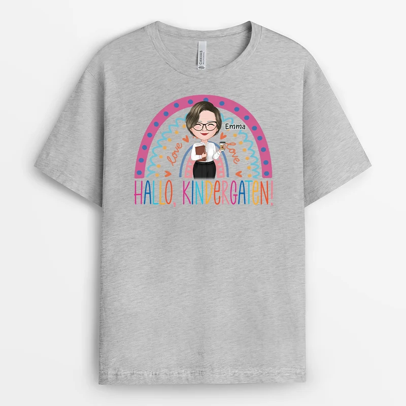 Hallo Kindergarten/Klasse Regenbogen - Personalisiertes Geschenk | Lehrerin T Shirt