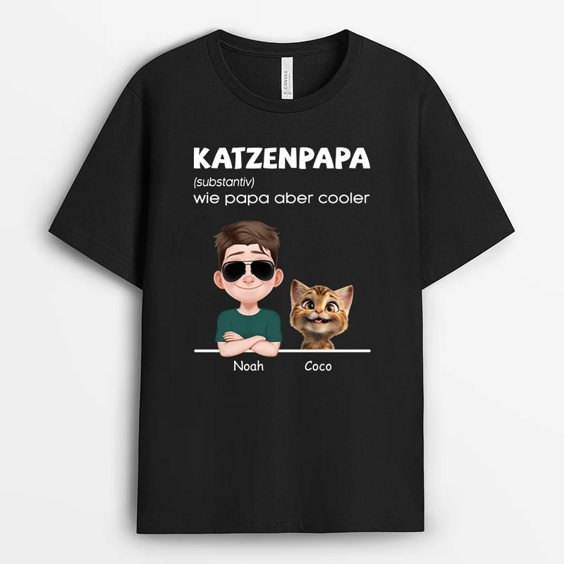 Definition Katzenpapa Cartoon - Personalisiertes Geschenk | Schwarzes T shirt Katze