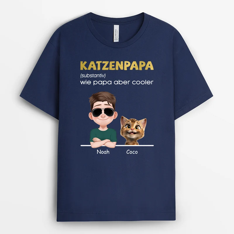 Definition Katzenpapa Cartoon - Personalisiertes Geschenk | Schwarzes T shirt Katze