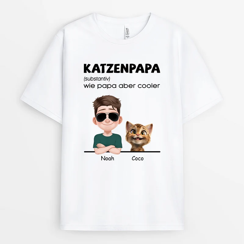 Definition Katzenpapa Cartoon - Personalisiertes Geschenk | Weißes T shirt Katze