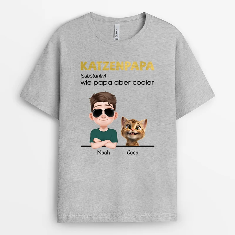 Definition Katzenpapa Cartoon - Personalisiertes Geschenk | Weißes T shirt Katze