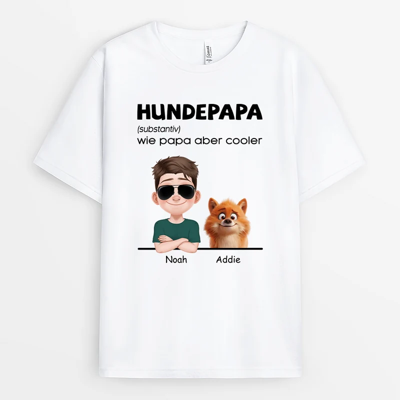 Definition Hundepapa Cartoon - Personalisiertes Geschenk | Weißes T shirt Hund