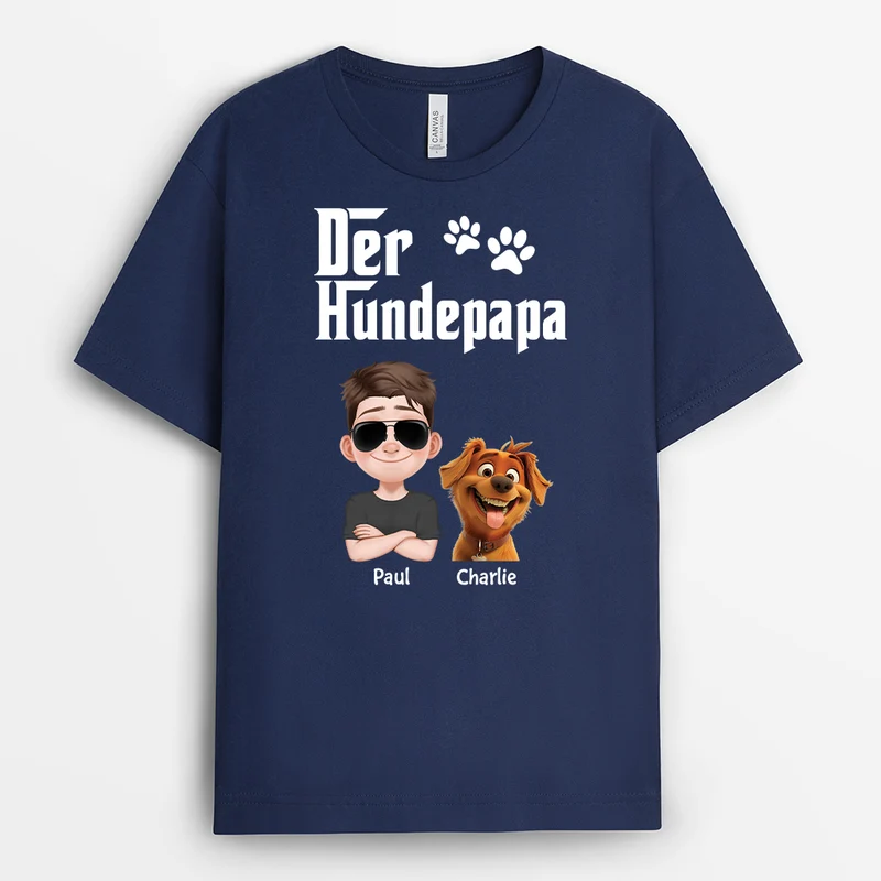 Der Hundepapa Cartoon - Personalisiertes Geschenk | Schwarzes T Shirt Hund