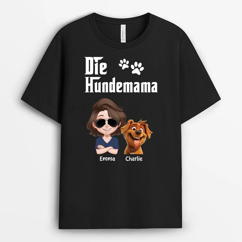 Der Hundepapa Cartoon - Personalisiertes Geschenk | Schwarzes T Shirt Hund