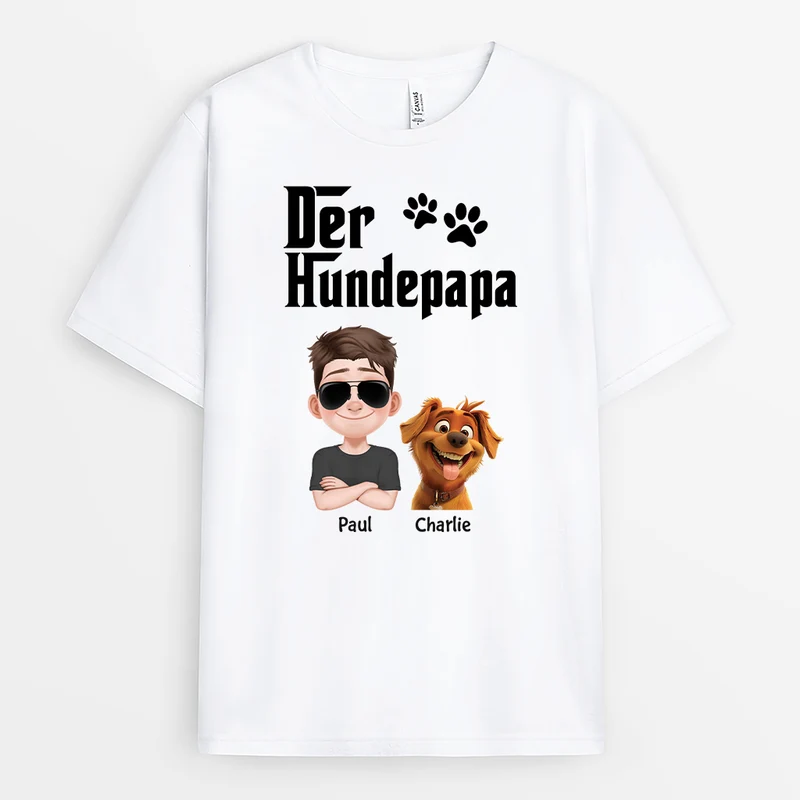 Der Hundepapa Cartoon - Personalisiertes Geschenk | Weißes T Shirt Hund