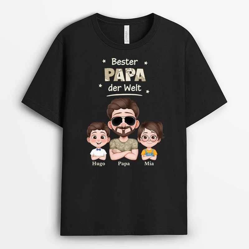 Bester Papa Der Welt Weltkarte Armeemuster - Personalisiertes Geschenk | T Shirt Papa