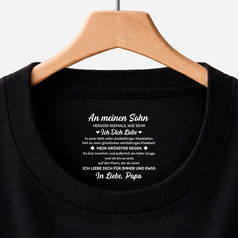 Du Bist Mein Glückliches Vierblättriges Kleeblatt - Personalisiertes Geschenk | Schwarzes T Shirt Nackenlabel Drucken Sohn Tochter Männer Frauen