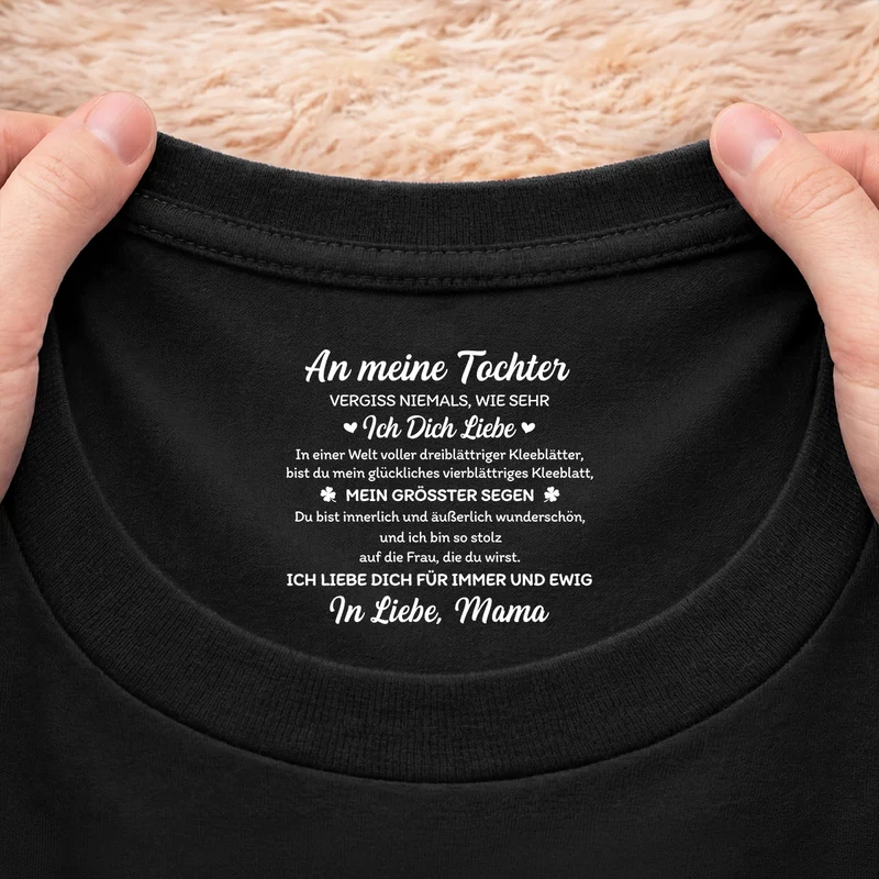 Du Bist Mein Glückliches Vierblättriges Kleeblatt - Personalisiertes Geschenk | Schwarzes T Shirt Nackenlabel Drucken Sohn Tochter Männer Frauen