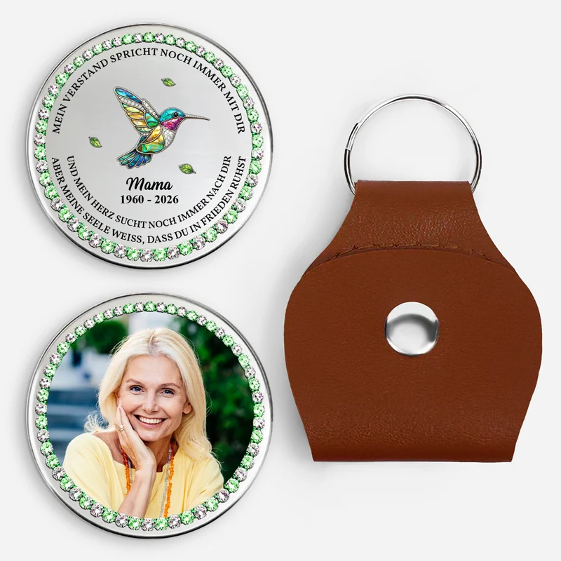 Liebevolle Trauersprüche - Personalisierte Trauergeschenke | Pocket Hug Schlüsselanhänger Foto Papa Mama