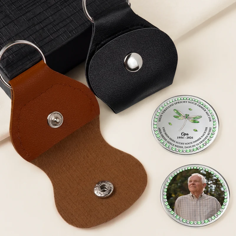 Liebevolle Trauersprüche - Personalisierte Trauergeschenke | Pocket Hug Schlüsselanhänger Foto Papa Mama
