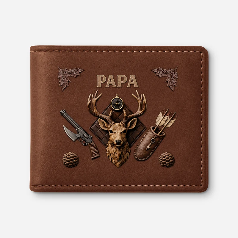 [3D-Optik] Papa Hirsch - Personalisierte Geschenke Herren | Portemonnaie Papa/Opa