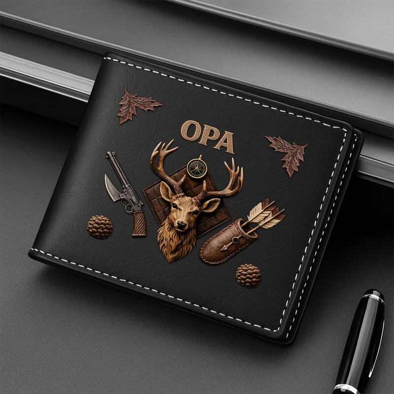 [3D-Optik] Papa Hirsch - Personalisierte Geschenke Herren | Portemonnaie Papa/Opa