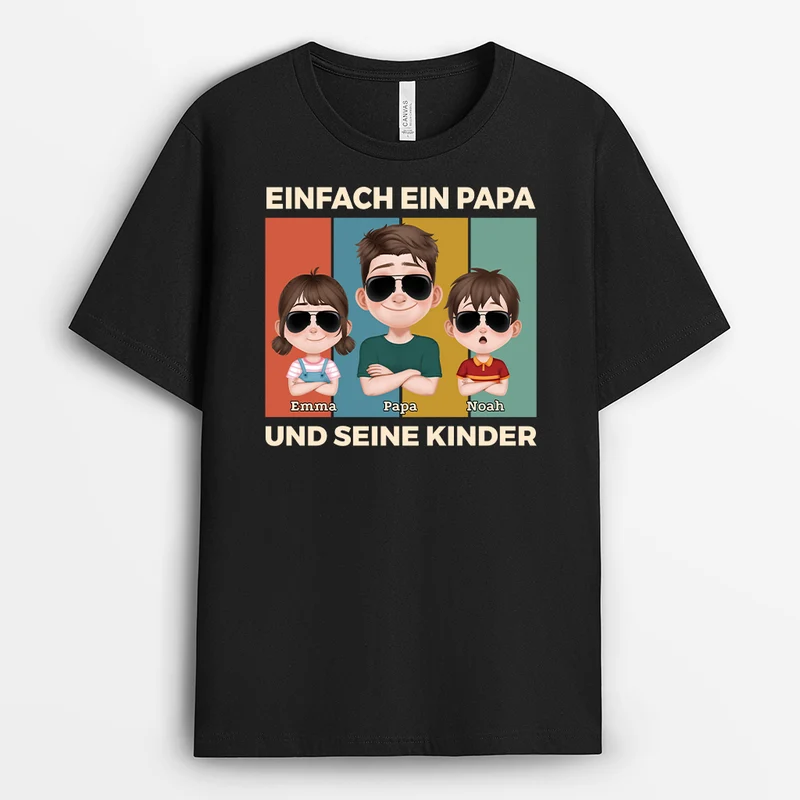 Einfach Ein Papa Und Seine Kinder Cartoon - Personalisiertes Geschenk | T Shirt Papa