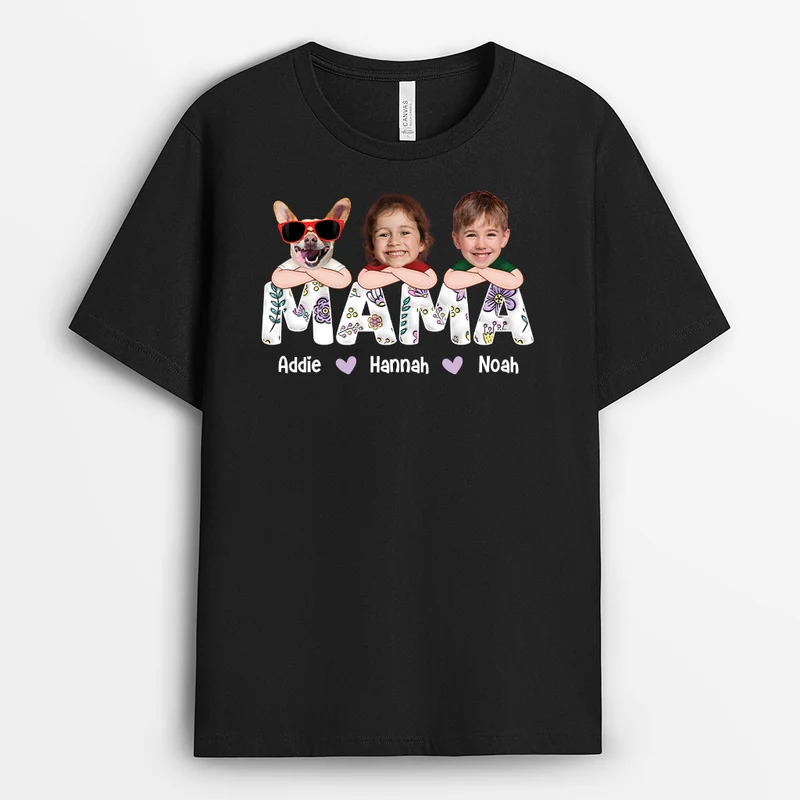 Kinder Mit Haustiere - Personalisiertes Geschenk | Mama T-Shirt mit Gesicht
