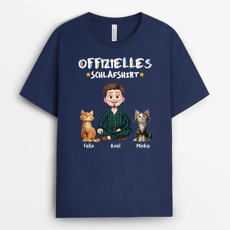Offizielles Schlafshirt Katze - Personalisierte Geschenke Katze | T-Shirt Cartoon Buntstifte