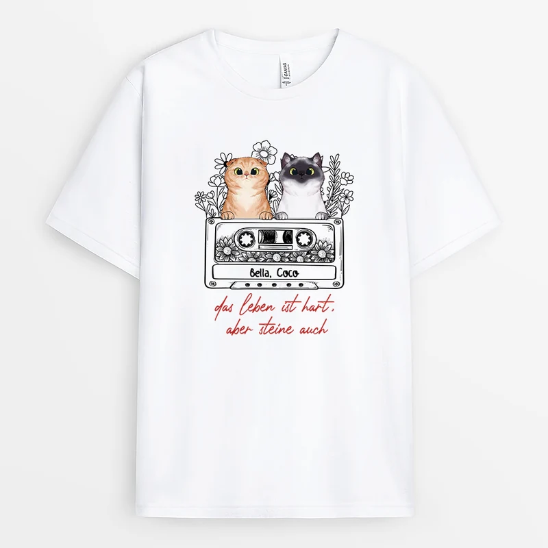 Das Leben Ist Hart Aber Steine Auch - Personalisiertes Geschenk | T-Shirt für Katzenliebhaber