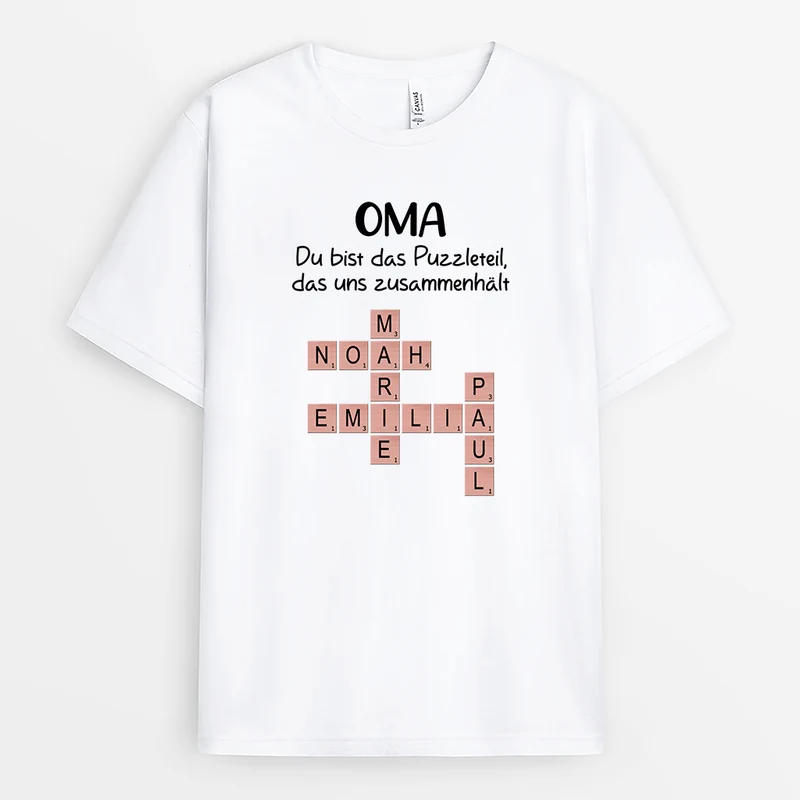 Oma/Mama Bist Das Puzzleteil - Personalisiertes Geschenk | T-Shirt für Omas/Mamas Kreuzworträtsel