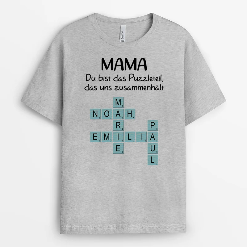 Oma/Mama Bist Das Puzzleteil - Personalisiertes Geschenk | T-Shirt für Omas/Mamas Kreuzworträtsel