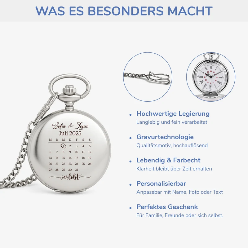 Zukünftiges Ehepaar - Personalisierte Verlobungsgeschenke | Taschenuhr Paar Kalender