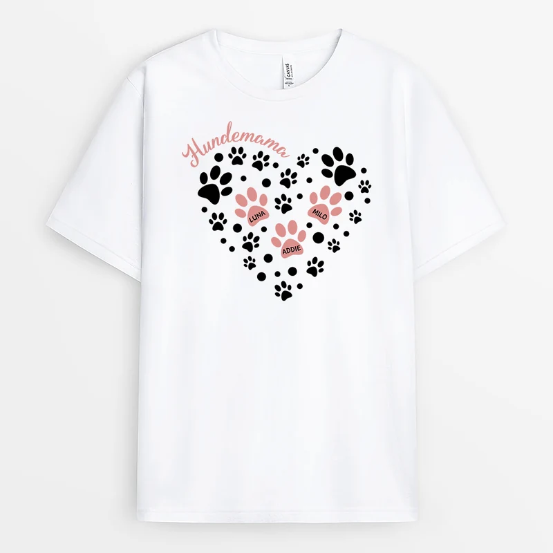 Hundemama Herz Pfoten - Personalisiertes Geschenk | Weißes T Shirt Hund
