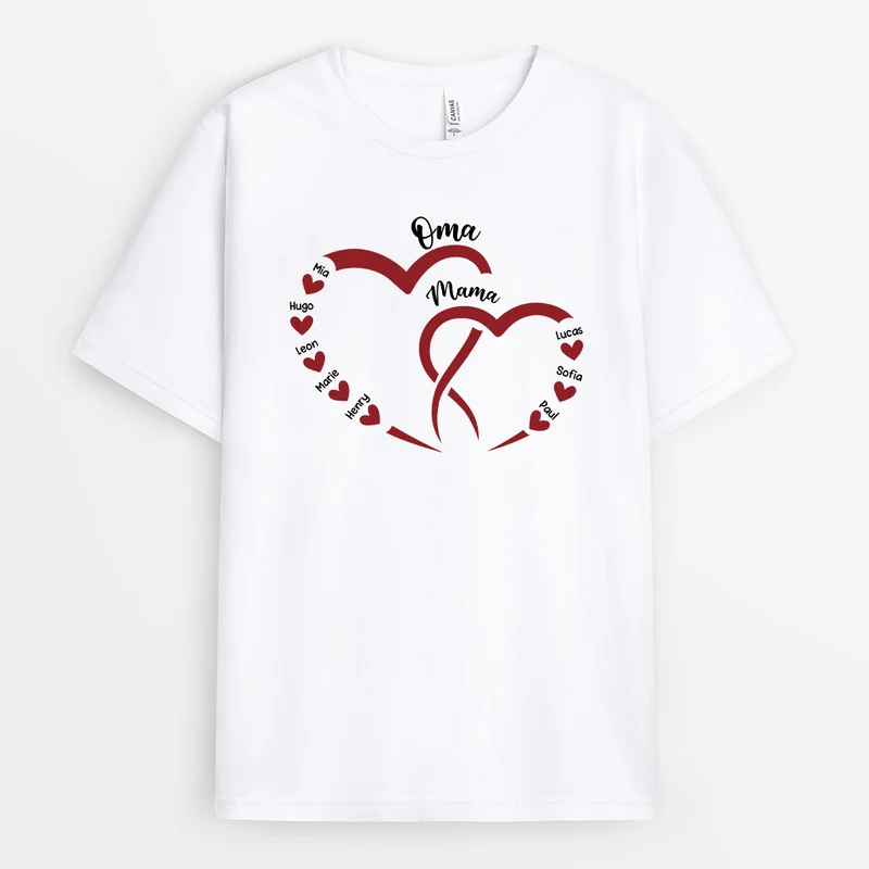 Herz Oma Mama Kinder - Personalisiertes Geschenk | Oma/Mama T-Shirt