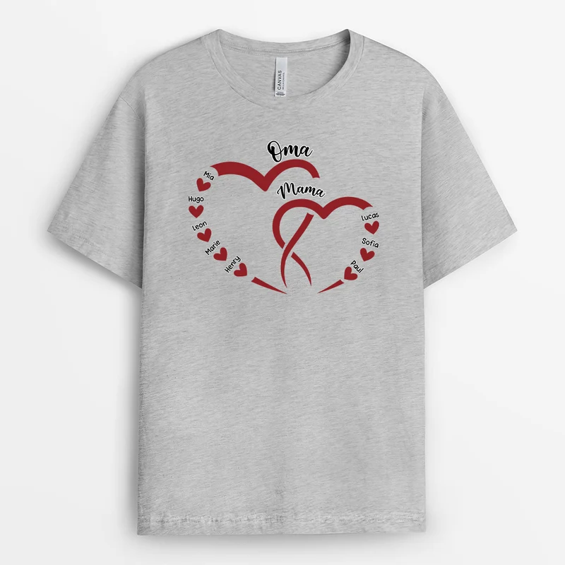 Herz Oma Mama Kinder - Personalisiertes Geschenk | Oma/Mama T-Shirt