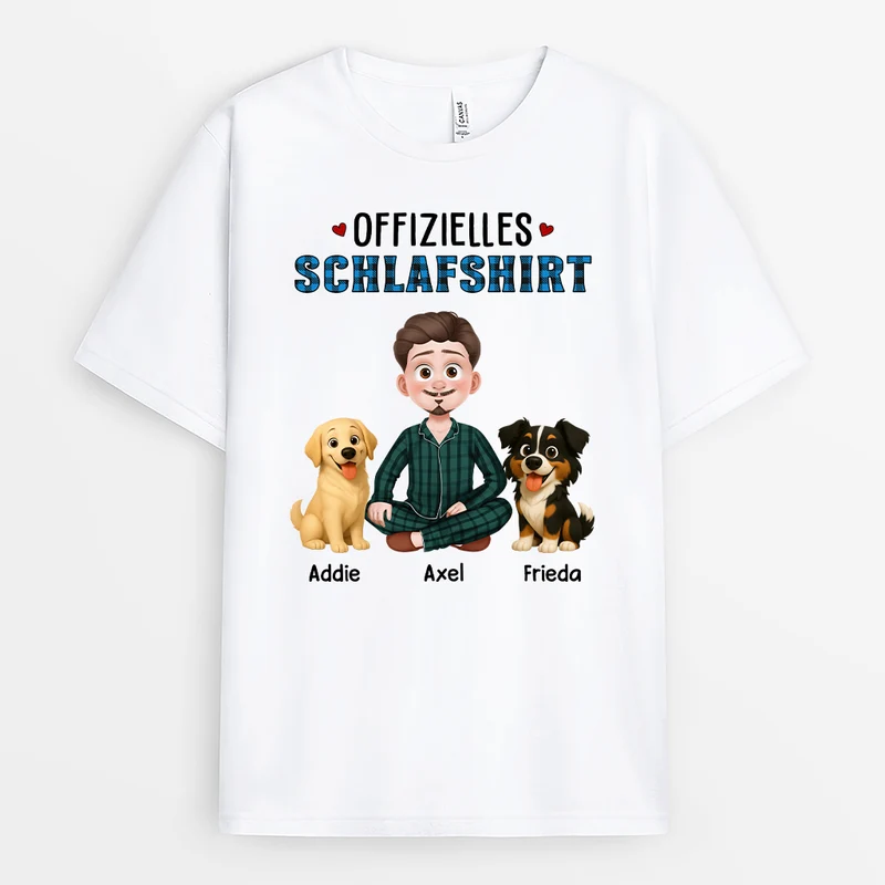Offizielles Schlafshirt Hund - Personalisierte Hunde Geschenke | Schlafshirt Cartoon Blaues Karomuster