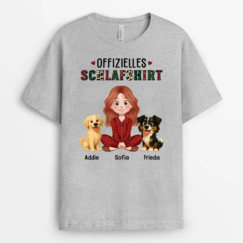 Offizielles Schlafshirt Hund - Personalisierte Hunde Geschenke | Schlafshirt Cartoon Blaues Karomuster