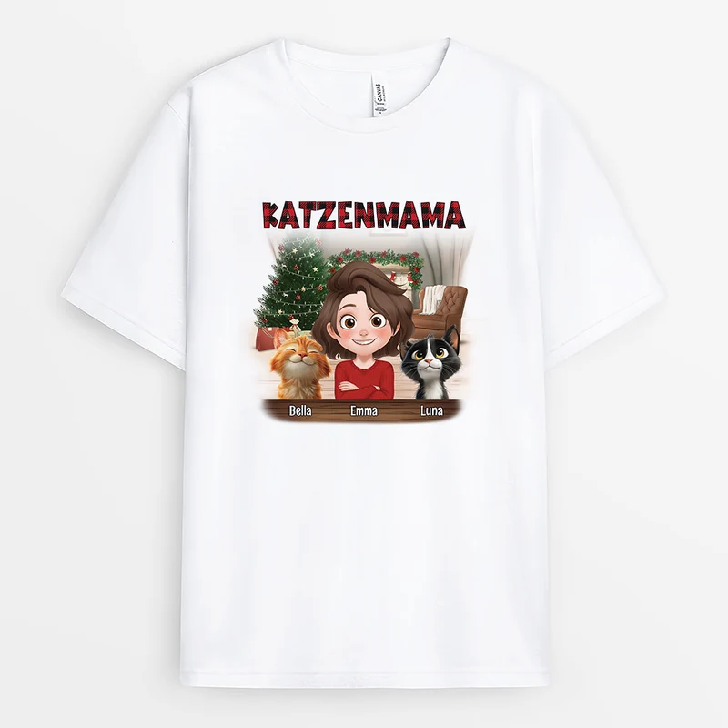 Katzenmama Katzenpapa - Personalisierte Geschenke Katze | Weihnachts T-Shirt