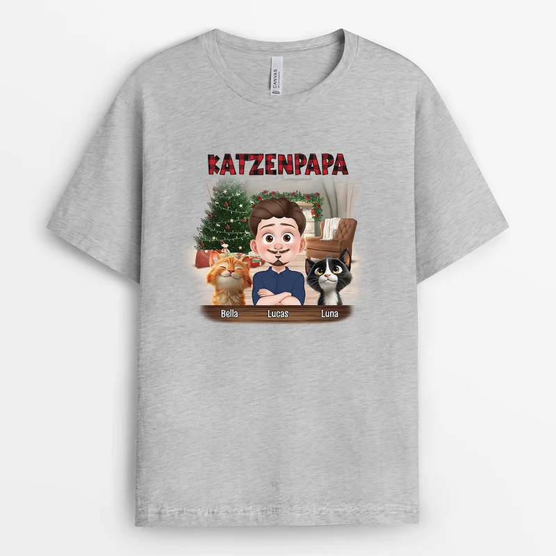 Katzenmama Katzenpapa - Personalisierte Geschenke Katze | Weihnachts T-Shirt