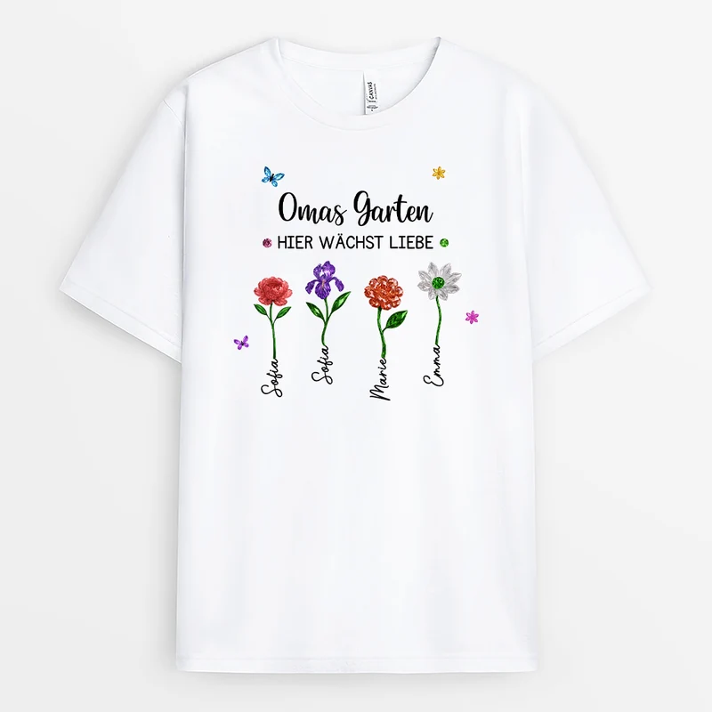 Omas Garten Schmucksteine Blumen - Personalisiertes Geschenk | Mama & Oma T Shirt