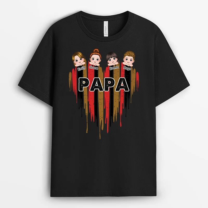 Papa Kinder Herz - Personalisiertes Geschenk | T-shirt für Papas