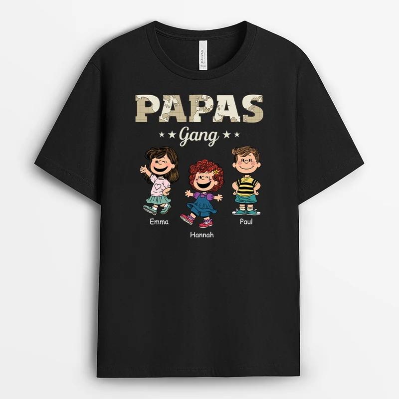 Papas Gang Weltkarte Peanuts-Stil - Personalisiertes Geschenk | T Shirt Papa