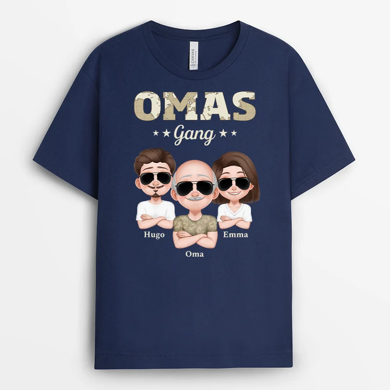 Papas Gang Erwachsene Kinder Weltkarte Armeemuster - Personalisiertes Geschenk | Schwarzes T Shirt Papa