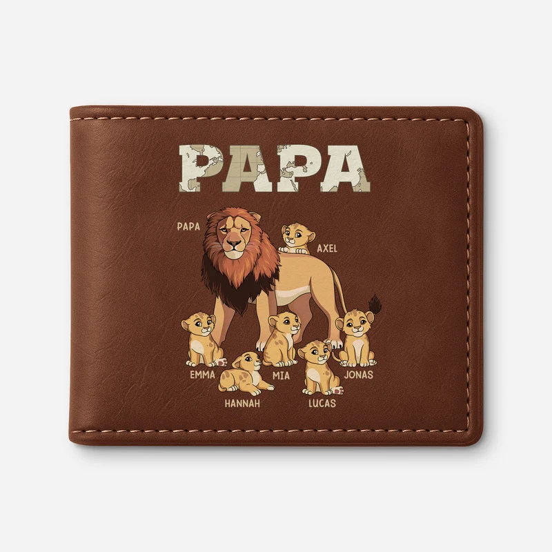 Papa Kinder Weltkarte Löwe - Personalisierte Geschenke Herren | Portemonnaie