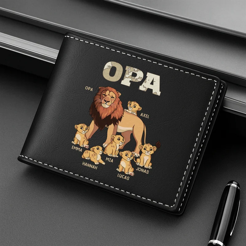 Papa Kinder Weltkarte Löwe - Personalisierte Geschenke Herren | Portemonnaie
