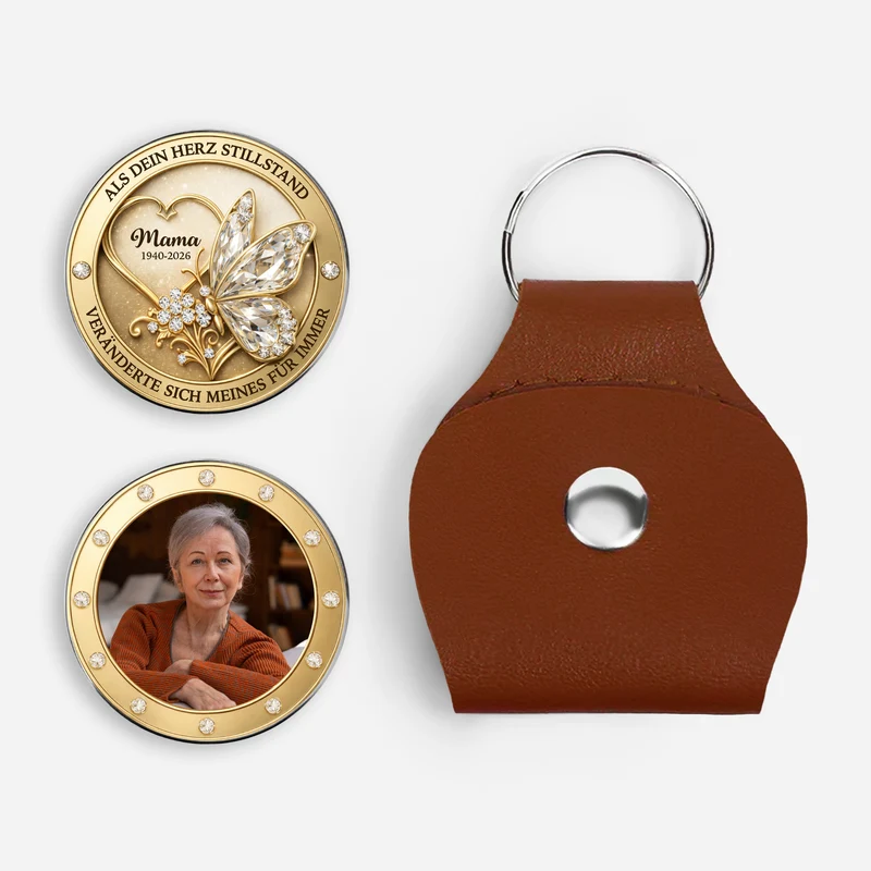Als Dein Herz Stillstand Veränderte Sich Meines Für Immer - Personalisierte Trauergeschenke | Pocket Hug Schlüsselanhänger Foto Papa Mama