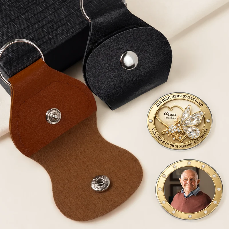 Als Dein Herz Stillstand Veränderte Sich Meines Für Immer - Personalisierte Trauergeschenke | Pocket Hug Schlüsselanhänger Foto Papa Mama