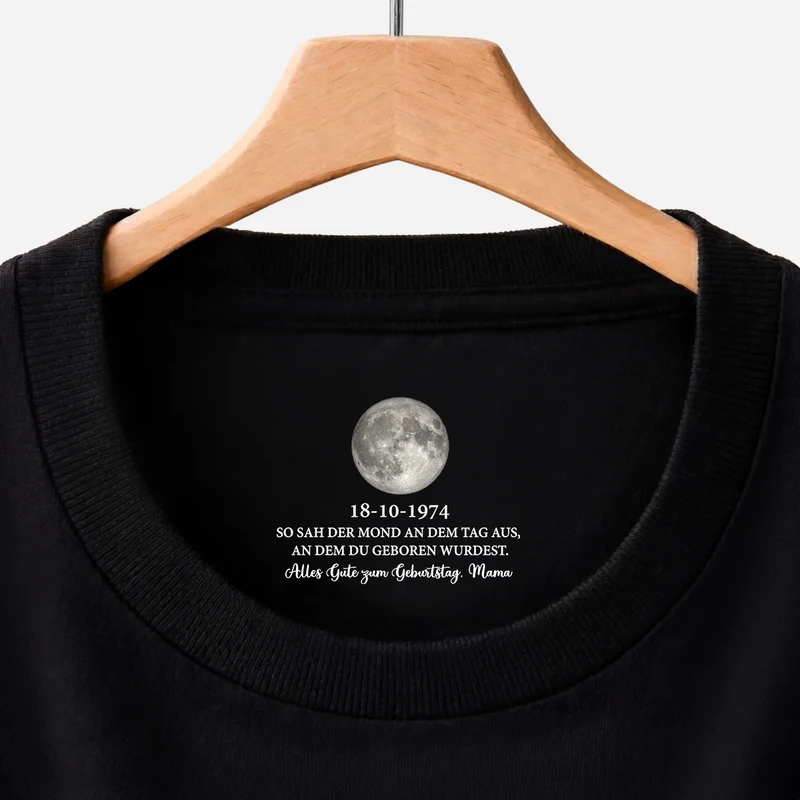 So Sah Der Mond An Dem Tag - Personalisierte Geburtstagsgeschenke | Schwarzes T Shirt Nackenlabel Drucken Männer Frauen Mondphase