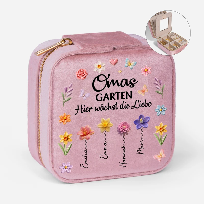 Omas Garten Hier Wächst Liebe - Personalisiertes Geschenk | Schmuckkästchen Samt Oma Mama