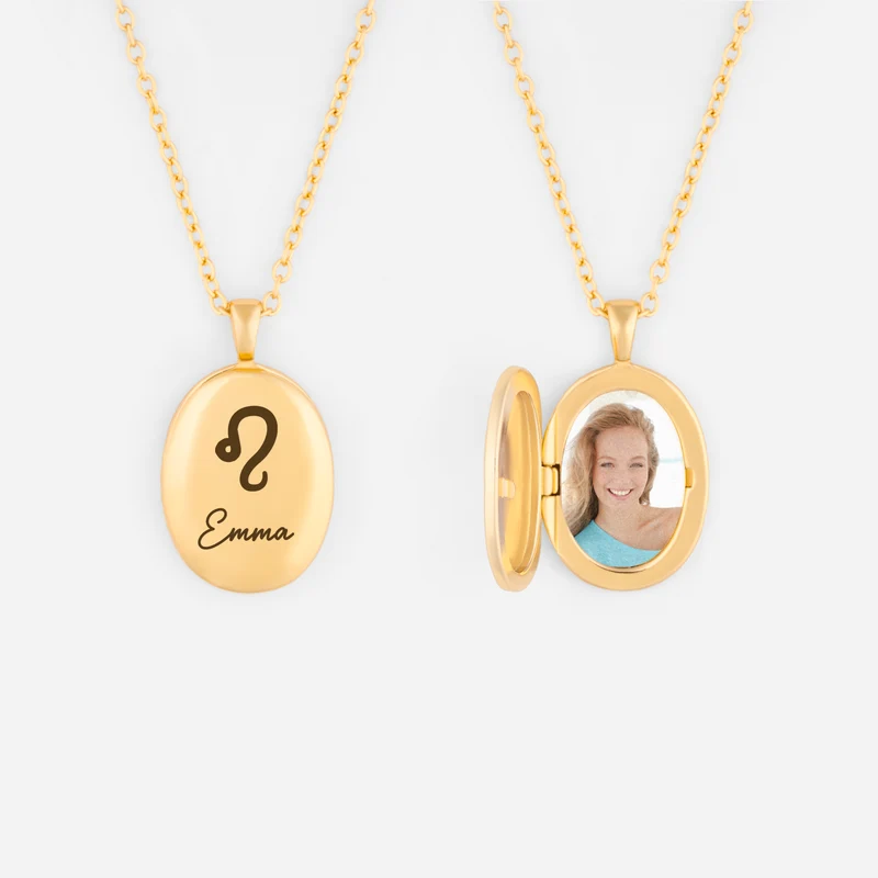 Name + Zodiak - Personalisierte Geschenke Foto | Kette Mit Ovalem Anhänger Mama Oma
