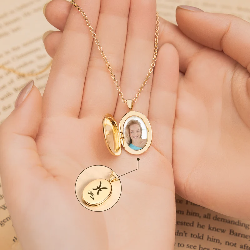 Name + Zodiak - Personalisierte Geschenke Foto | Kette Mit Ovalem Anhänger Mama Oma