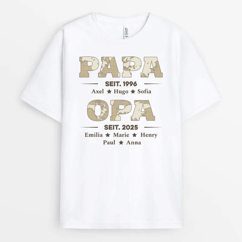 Opa Papa Seit Weltkarten - Personalisiertes Geschenk | Weißes T Shirt Papa/Opa