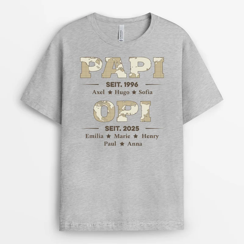 Opa Papa Seit Weltkarten - Personalisiertes Geschenk | Weißes T Shirt Papa/Opa