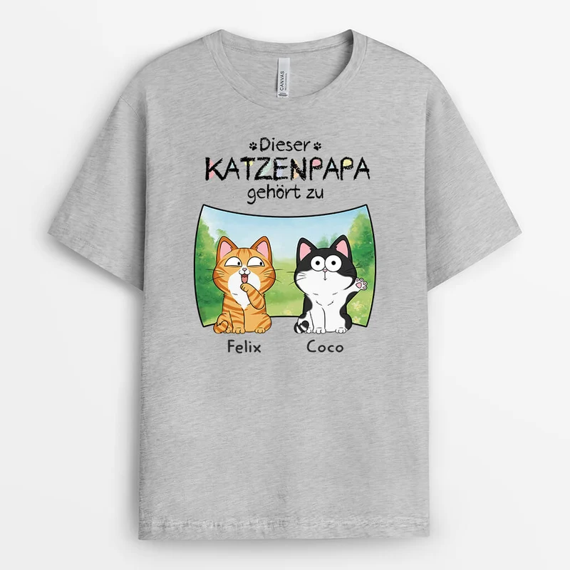 Diese Katzenmama Gehört Zu - Personalisiertes Geschenk | T-Shirt für Katzenliebhaber im Stil von Crayon mit Hintergrund aus Gras und Bäumen