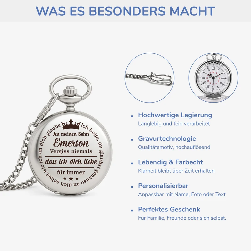 An Meinen Sohn - Personalisiertes Geschenk | Taschenuhr Kinder